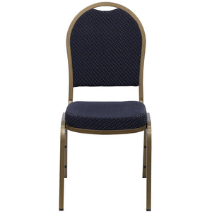 English Elm HERCULES Elegant Dome Back Stacking Banquet Chair for Events - Durable & Comfortable Seating Solution Navy Patterned Fabric/Gold Frame FD-C03-ALLGOLD-H203774-GG