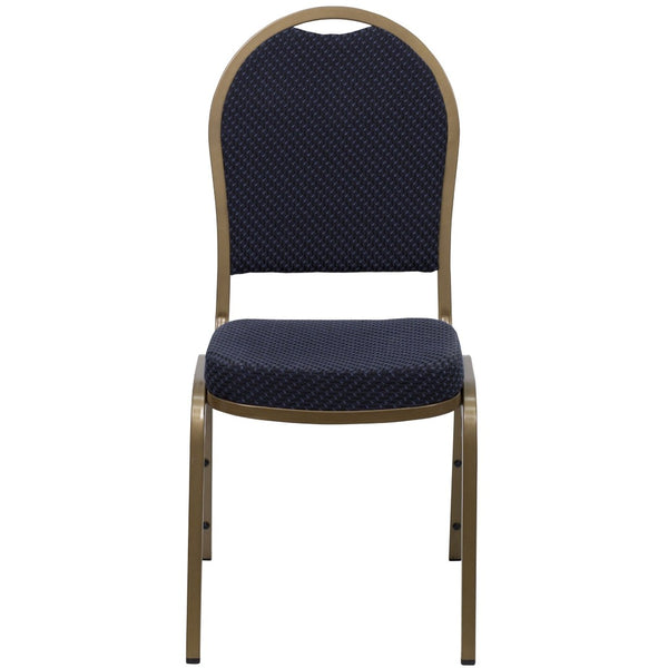 English Elm HERCULES Elegant Dome Back Stacking Banquet Chair for Events - Durable & Comfortable Seating Solution Navy Patterned Fabric/Gold Frame FD-C03-ALLGOLD-H203774-GG