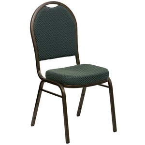 English Elm HERCULES Elegant Dome Back Stacking Banquet Chair for Events - Durable & Comfortable Seating Solution Green Patterned Fabric/Gold Vein Frame FD-C03-GOLDVEIN-4003-GG