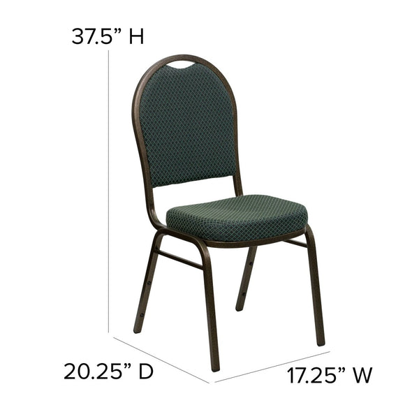 English Elm HERCULES Elegant Dome Back Stacking Banquet Chair for Events - Durable & Comfortable Seating Solution Green Patterned Fabric/Gold Vein Frame FD-C03-GOLDVEIN-4003-GG