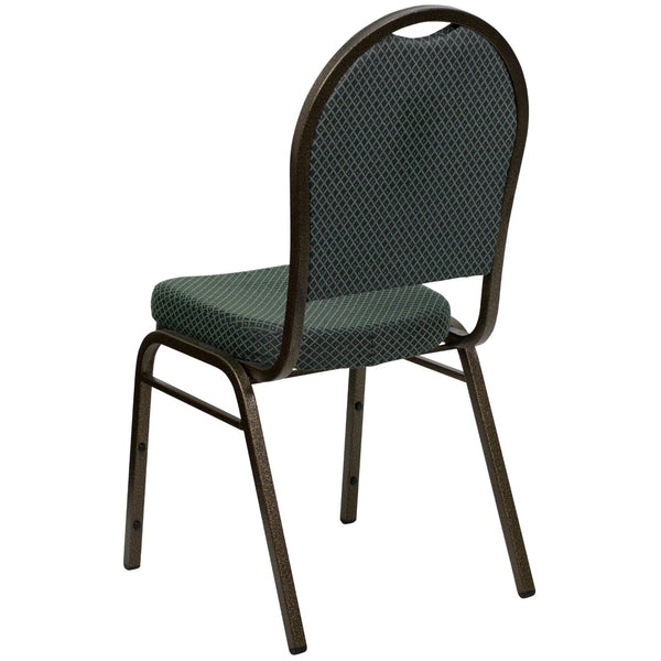 English Elm HERCULES Elegant Dome Back Stacking Banquet Chair for Events - Durable & Comfortable Seating Solution Green Patterned Fabric/Gold Vein Frame FD-C03-GOLDVEIN-4003-GG