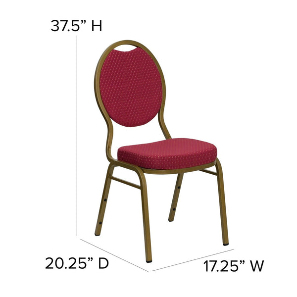 English Elm HERCULES Teardrop Back Stacking Banquet Chair - Elegant Gold Frame for Weddings & Events, Durable Comfort Burgundy Patterned Fabric/Gold Frame FD-C04-ALLGOLD-2804-GG