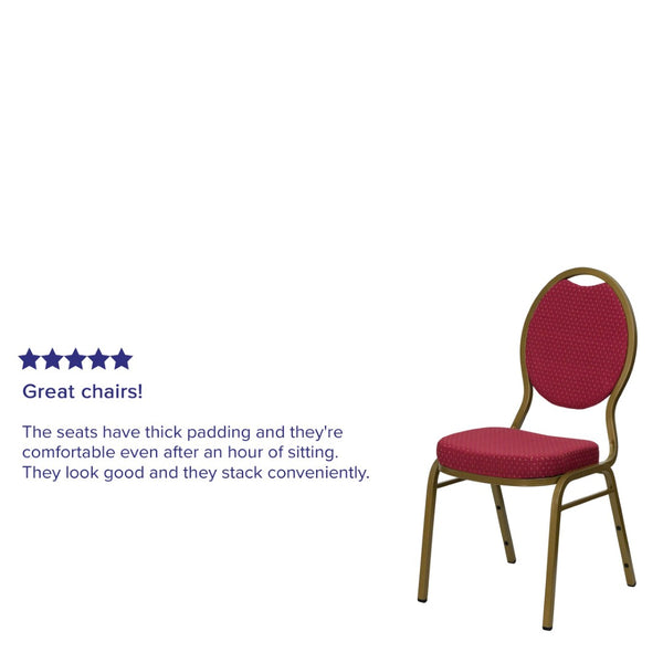 English Elm HERCULES Teardrop Back Stacking Banquet Chair - Elegant Gold Frame for Weddings & Events, Durable Comfort Burgundy Patterned Fabric/Gold Frame FD-C04-ALLGOLD-2804-GG