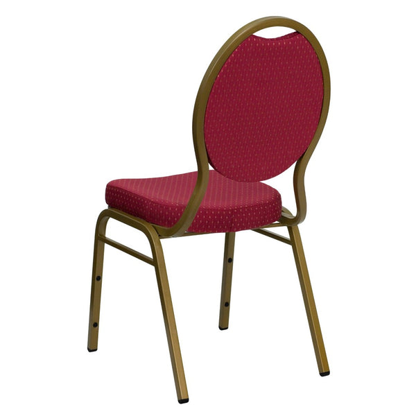 English Elm HERCULES Teardrop Back Stacking Banquet Chair - Elegant Gold Frame for Weddings & Events, Durable Comfort Burgundy Patterned Fabric/Gold Frame FD-C04-ALLGOLD-2804-GG