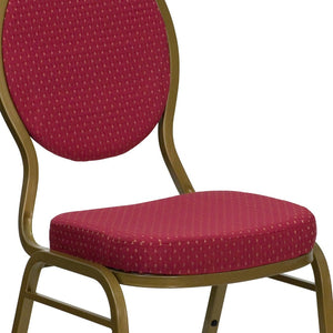 English Elm HERCULES Teardrop Back Stacking Banquet Chair - Elegant Gold Frame for Weddings & Events, Durable Comfort Burgundy Patterned Fabric/Gold Frame FD-C04-ALLGOLD-2804-GG