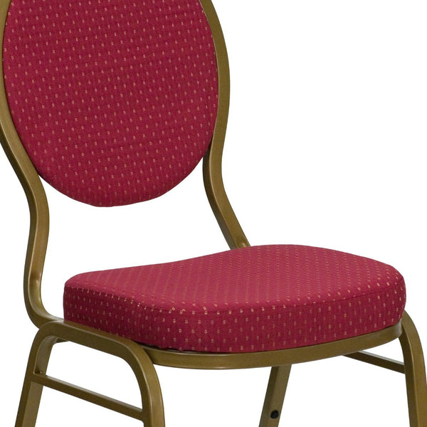 English Elm HERCULES Teardrop Back Stacking Banquet Chair - Elegant Gold Frame for Weddings & Events, Durable Comfort Burgundy Patterned Fabric/Gold Frame FD-C04-ALLGOLD-2804-GG