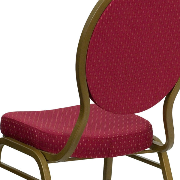 English Elm HERCULES Teardrop Back Stacking Banquet Chair - Elegant Gold Frame for Weddings & Events, Durable Comfort Burgundy Patterned Fabric/Gold Frame FD-C04-ALLGOLD-2804-GG