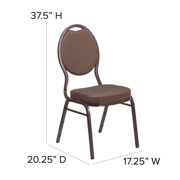 English Elm HERCULES Teardrop Back Stacking Banquet Chair - Elegant Gold Frame for Weddings & Events, Durable Comfort Brown Patterned Fabric/Copper Vein Frame FD-C04-COPPER-008-T-02-GG