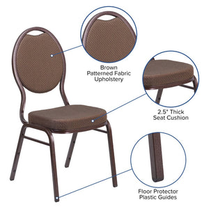 English Elm HERCULES Teardrop Back Stacking Banquet Chair - Elegant Gold Frame for Weddings & Events, Durable Comfort Brown Patterned Fabric/Copper Vein Frame FD-C04-COPPER-008-T-02-GG