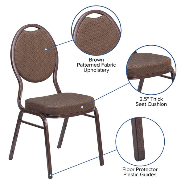 English Elm HERCULES Teardrop Back Stacking Banquet Chair - Elegant Gold Frame for Weddings & Events, Durable Comfort Brown Patterned Fabric/Copper Vein Frame FD-C04-COPPER-008-T-02-GG