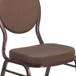 English Elm HERCULES Teardrop Back Stacking Banquet Chair - Elegant Gold Frame for Weddings & Events, Durable Comfort Brown Patterned Fabric/Copper Vein Frame FD-C04-COPPER-008-T-02-GG