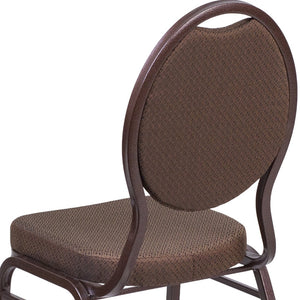 English Elm HERCULES Teardrop Back Stacking Banquet Chair - Elegant Gold Frame for Weddings & Events, Durable Comfort Brown Patterned Fabric/Copper Vein Frame FD-C04-COPPER-008-T-02-GG