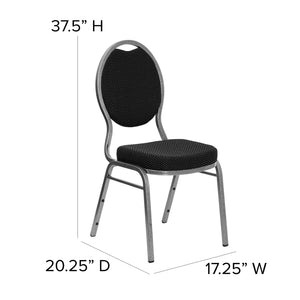 English Elm HERCULES Teardrop Back Stacking Banquet Chair - Elegant Gold Frame for Weddings & Events, Durable Comfort Black Patterned Fabric/Silver Vein Frame FD-C04-SILVERVEIN-S076-GG
