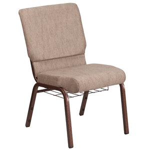 English Elm HERCULES 18.5''W Church Chair with Book Rack - Comfortable Seating for Worship & Events, Durable Design Beige Fabric/Copper Vein Frame FD-CH02185-CV-BGE1-BAS-GG