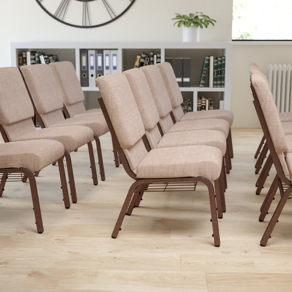 English Elm HERCULES 18.5''W Church Chair with Book Rack - Comfortable Seating for Worship & Events, Durable Design Beige Fabric/Copper Vein Frame FD-CH02185-CV-BGE1-BAS-GG