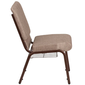 English Elm HERCULES 18.5''W Church Chair with Book Rack - Comfortable Seating for Worship & Events, Durable Design Beige Fabric/Copper Vein Frame FD-CH02185-CV-BGE1-BAS-GG