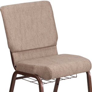 English Elm HERCULES 18.5''W Church Chair with Book Rack - Comfortable Seating for Worship & Events, Durable Design Beige Fabric/Copper Vein Frame FD-CH02185-CV-BGE1-BAS-GG