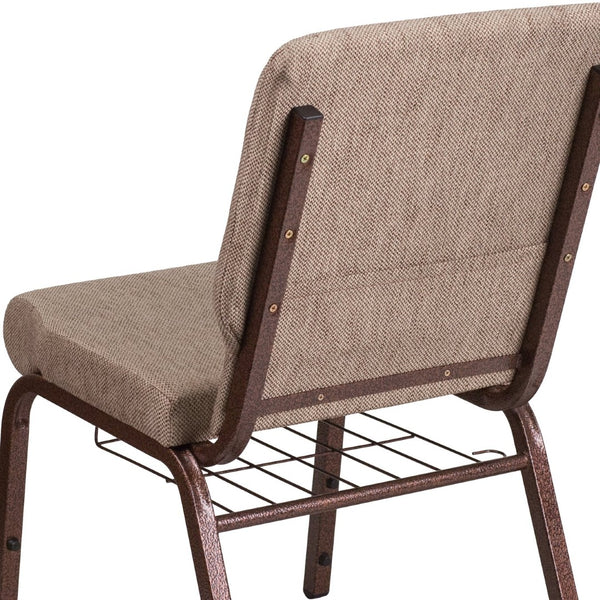 English Elm HERCULES 18.5''W Church Chair with Book Rack - Comfortable Seating for Worship & Events, Durable Design Beige Fabric/Copper Vein Frame FD-CH02185-CV-BGE1-BAS-GG