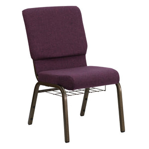 English Elm HERCULES 18.5''W Church Chair with Book Rack - Comfortable Seating for Worship & Events, Durable Design Plum Fabric/Gold Vein Frame FD-CH02185-GV-005-BAS-GG