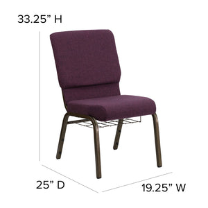 English Elm HERCULES 18.5''W Church Chair with Book Rack - Comfortable Seating for Worship & Events, Durable Design Plum Fabric/Gold Vein Frame FD-CH02185-GV-005-BAS-GG