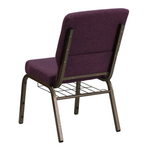 English Elm HERCULES 18.5''W Church Chair with Book Rack - Comfortable Seating for Worship & Events, Durable Design Plum Fabric/Gold Vein Frame FD-CH02185-GV-005-BAS-GG