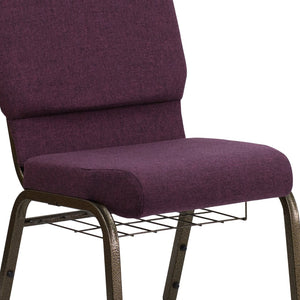 English Elm HERCULES 18.5''W Church Chair with Book Rack - Comfortable Seating for Worship & Events, Durable Design Plum Fabric/Gold Vein Frame FD-CH02185-GV-005-BAS-GG