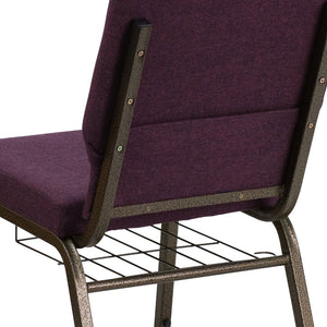 English Elm HERCULES 18.5''W Church Chair with Book Rack - Comfortable Seating for Worship & Events, Durable Design Plum Fabric/Gold Vein Frame FD-CH02185-GV-005-BAS-GG