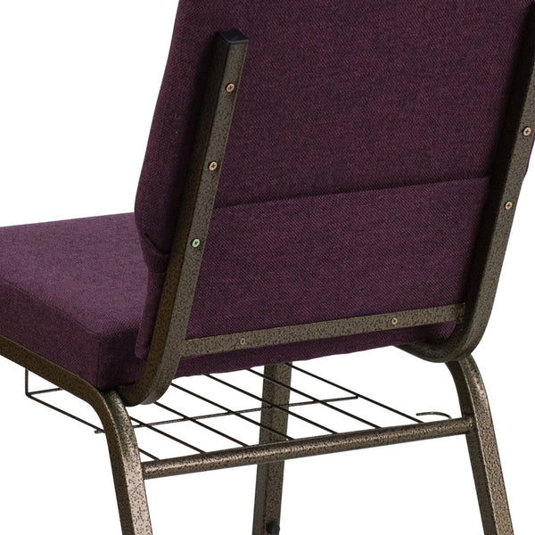 English Elm HERCULES 18.5''W Church Chair with Book Rack - Comfortable Seating for Worship & Events, Durable Design Plum Fabric/Gold Vein Frame FD-CH02185-GV-005-BAS-GG
