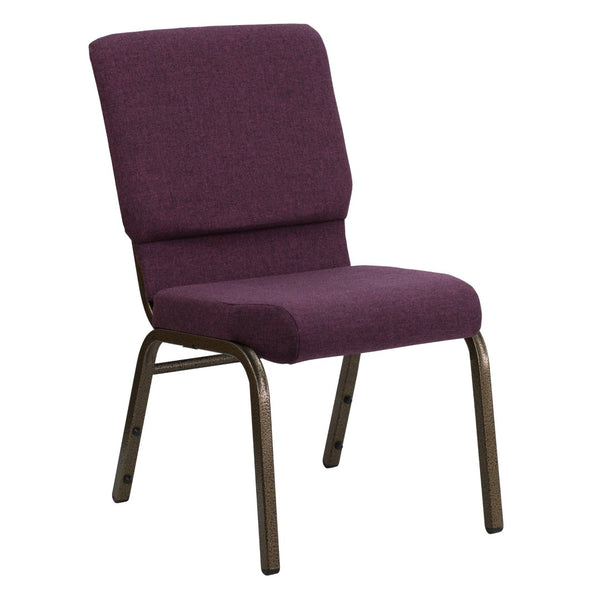 English Elm HERCULES 18.5''W Stacking Church Chair - Comfort, Durability, and Style for Any Event Setting Plum Fabric/Gold Vein Frame FD-CH02185-GV-005-GG