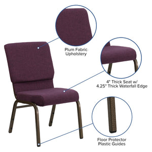 English Elm HERCULES 18.5''W Stacking Church Chair - Comfort, Durability, and Style for Any Event Setting Plum Fabric/Gold Vein Frame FD-CH02185-GV-005-GG