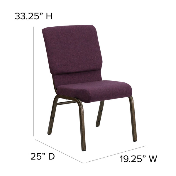 English Elm HERCULES 18.5''W Stacking Church Chair - Comfort, Durability, and Style for Any Event Setting Plum Fabric/Gold Vein Frame FD-CH02185-GV-005-GG
