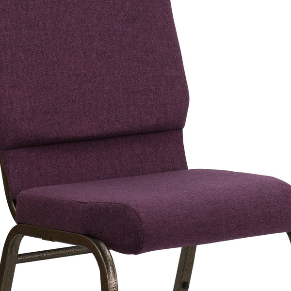 English Elm HERCULES 18.5''W Stacking Church Chair - Comfort, Durability, and Style for Any Event Setting Plum Fabric/Gold Vein Frame FD-CH02185-GV-005-GG