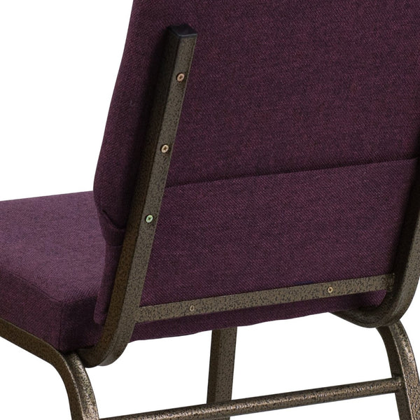English Elm HERCULES 18.5''W Stacking Church Chair - Comfort, Durability, and Style for Any Event Setting Plum Fabric/Gold Vein Frame FD-CH02185-GV-005-GG