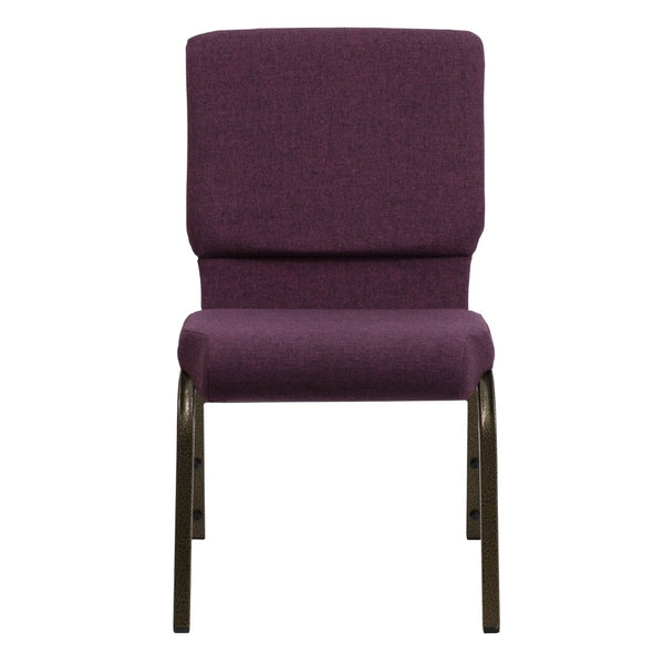 English Elm HERCULES 18.5''W Stacking Church Chair - Comfort, Durability, and Style for Any Event Setting Plum Fabric/Gold Vein Frame FD-CH02185-GV-005-GG