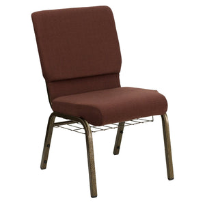 English Elm HERCULES 18.5''W Church Chair with Book Rack - Comfortable Seating for Worship & Events, Durable Design Brown Fabric/Gold Vein Frame FD-CH02185-GV-10355-BAS-GG