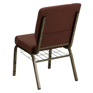 English Elm HERCULES 18.5''W Church Chair with Book Rack - Comfortable Seating for Worship & Events, Durable Design Brown Fabric/Gold Vein Frame FD-CH02185-GV-10355-BAS-GG