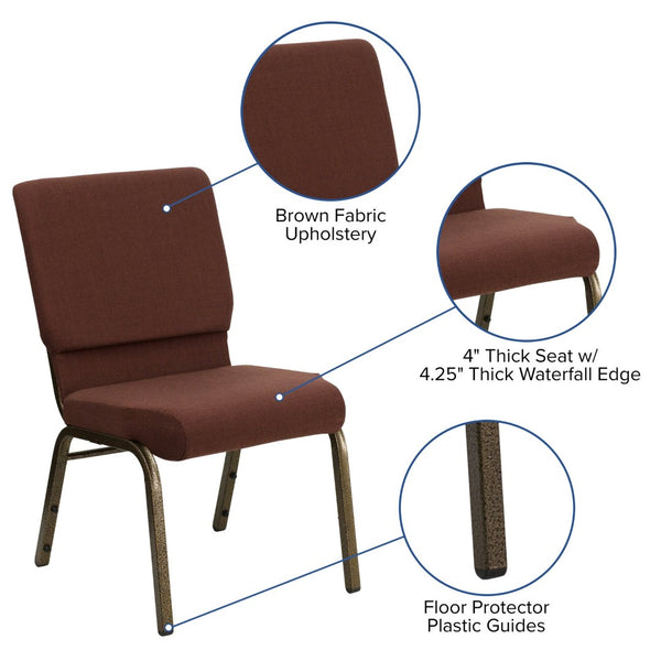 English Elm HERCULES 18.5''W Stacking Church Chair - Comfort, Durability, and Style for Any Event Setting Brown Fabric/Gold Vein Frame FD-CH02185-GV-10355-GG