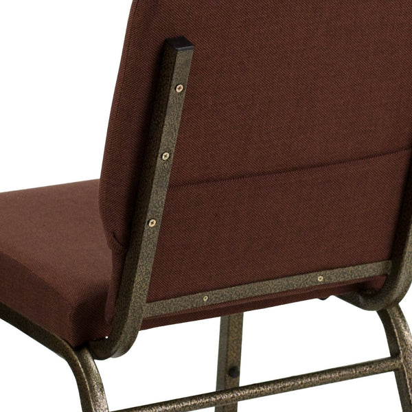 English Elm HERCULES 18.5''W Stacking Church Chair - Comfort, Durability, and Style for Any Event Setting Brown Fabric/Gold Vein Frame FD-CH02185-GV-10355-GG