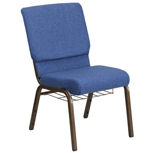 English Elm HERCULES 18.5''W Church Chair with Book Rack - Comfortable Seating for Worship & Events, Durable Design Blue Fabric/Gold Vein Frame FD-CH02185-GV-BLUE-BAS-GG