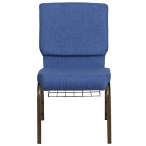 English Elm HERCULES 18.5''W Church Chair with Book Rack - Comfortable Seating for Worship & Events, Durable Design Blue Fabric/Gold Vein Frame FD-CH02185-GV-BLUE-BAS-GG