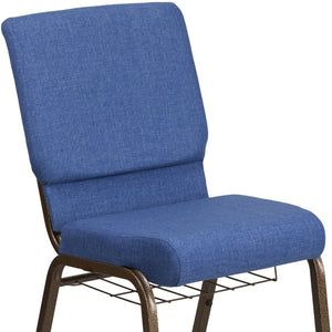 English Elm HERCULES 18.5''W Church Chair with Book Rack - Comfortable Seating for Worship & Events, Durable Design Blue Fabric/Gold Vein Frame FD-CH02185-GV-BLUE-BAS-GG
