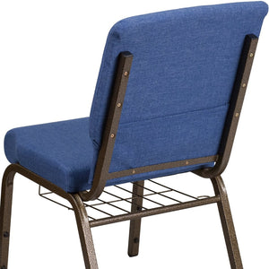 English Elm HERCULES 18.5''W Church Chair with Book Rack - Comfortable Seating for Worship & Events, Durable Design Blue Fabric/Gold Vein Frame FD-CH02185-GV-BLUE-BAS-GG