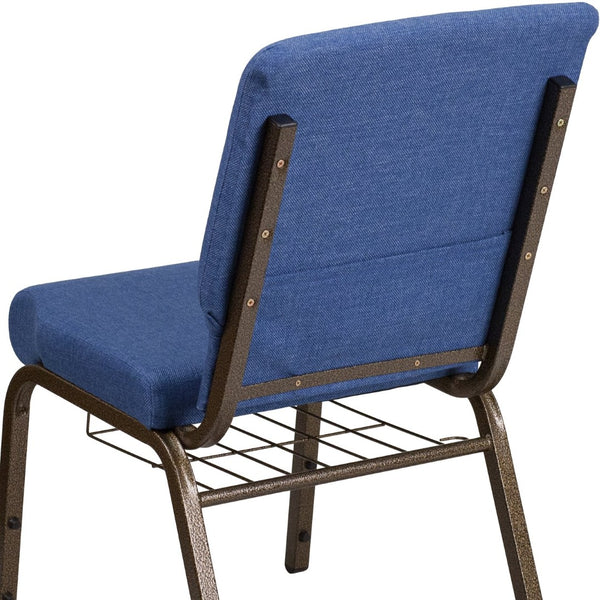 English Elm HERCULES 18.5''W Church Chair with Book Rack - Comfortable Seating for Worship & Events, Durable Design Blue Fabric/Gold Vein Frame FD-CH02185-GV-BLUE-BAS-GG