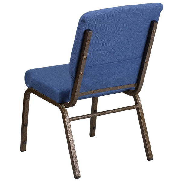 English Elm HERCULES 18.5''W Stacking Church Chair - Comfort, Durability, and Style for Any Event Setting Blue Fabric/Gold Vein Frame FD-CH02185-GV-BLUE-GG