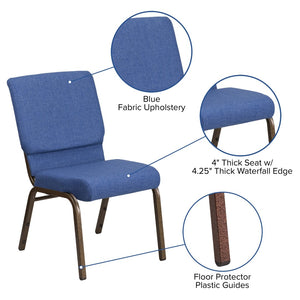 English Elm HERCULES 18.5''W Stacking Church Chair - Comfort, Durability, and Style for Any Event Setting Blue Fabric/Gold Vein Frame FD-CH02185-GV-BLUE-GG