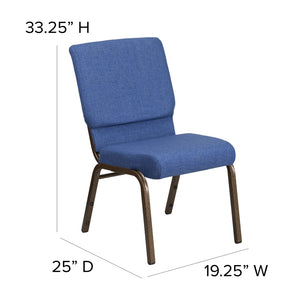 English Elm HERCULES 18.5''W Stacking Church Chair - Comfort, Durability, and Style for Any Event Setting Blue Fabric/Gold Vein Frame FD-CH02185-GV-BLUE-GG