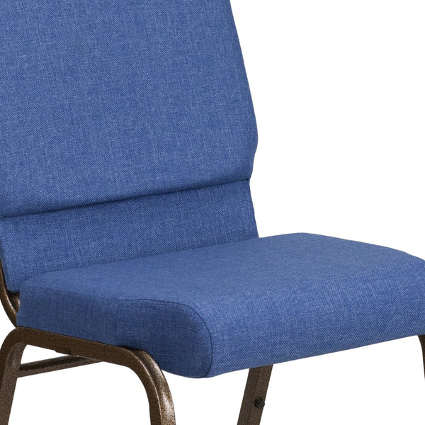 English Elm HERCULES 18.5''W Stacking Church Chair - Comfort, Durability, and Style for Any Event Setting Blue Fabric/Gold Vein Frame FD-CH02185-GV-BLUE-GG