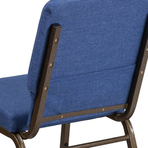 English Elm HERCULES 18.5''W Stacking Church Chair - Comfort, Durability, and Style for Any Event Setting Blue Fabric/Gold Vein Frame FD-CH02185-GV-BLUE-GG