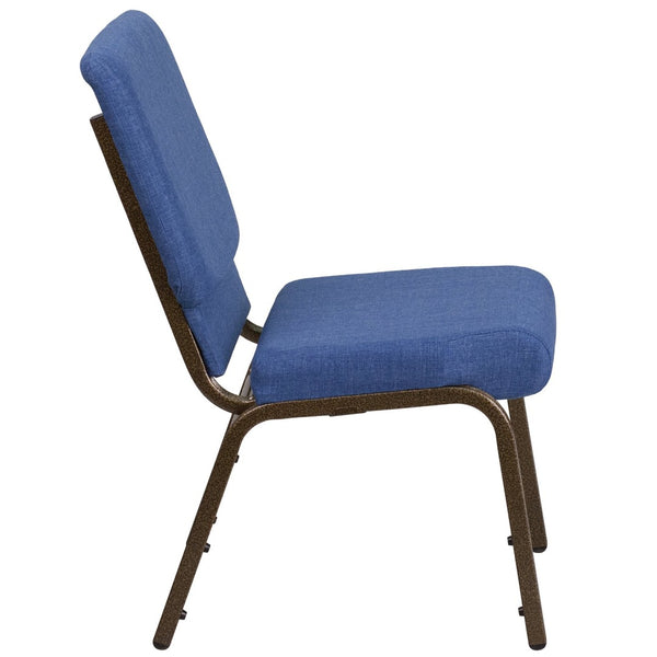 English Elm HERCULES 18.5''W Stacking Church Chair - Comfort, Durability, and Style for Any Event Setting Blue Fabric/Gold Vein Frame FD-CH02185-GV-BLUE-GG