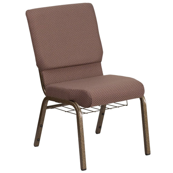 English Elm HERCULES 18.5''W Church Chair with Book Rack - Comfortable Seating for Worship & Events, Durable Design Brown Dot Fabric/Gold Vein Frame FD-CH02185-GV-BNDOT-BAS-GG
